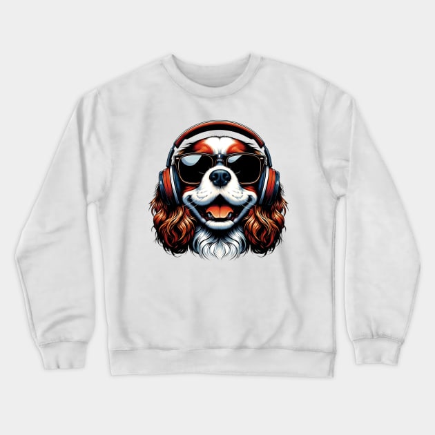 Cavalier King Charles Spaniel as Smiling DJ in Japanese Art Style Crewneck Sweatshirt by ArtRUs